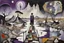 Placeholder: face to the camera in midle one alone human figure with a big map his hands in weird whimsical clothes stands on thin weird bridge , weird whimsical landscape, forest, and Sahara water and rocks,, around surreal cracked painted weird land with some black doors. dark purple, gray, black, white, brown,deep colors. style of Chagall , of Minjae Lee and Tim Burton, absurd beauty. broken, weird bizarre absurd, nightmare, neuron network background, surreal vibe
