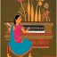 Placeholder: cat playing piano in style of indian art