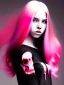 Placeholder: girl angry, beautiful, cute, blood on face, long pink hair, black sweater