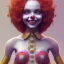 Placeholder: Ultra detailed very beautiful smileing clown girl,beautiful real skin, red nose, symmetrical, ultra detailed curl hair, soft lighting, ultra detailed face, concept art, circus, digital painting, octane render, art by artstation