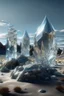 Placeholder: This planet features vast crystalline plateaus on big crystalline pillars reaching toward the sky, giving the landscape a surreal, geometric appearance. The anomaly results from the Remnants' or an unknown cosmic force's influence in sculpting these crystalline formations., photo-realistic, shot on Hasselblad h6d-400c, zeiss prime lens, bokeh like f/0.8, tilt-shift lens 8k, high detail, smooth render, down-light, unreal eng