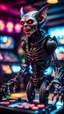 Placeholder: full figure portrait of a vampire werewolf robot goblin gremlin with mustage playing a VR arcade game, in the style of Giger,bokeh like f/0.8, tilt-shift lens 8k, high detail, smooth render, down-light, unreal engine, prize winning