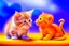 Placeholder: a fluffy orange kitten makes friends with a cute gray mouse on Valentine's day, happy vibe studio lighting fantastic view colourful very cute Lisa Frank richard scarry