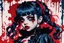 Placeholder: Poster in two gradually, a one side malevolent goth vampire girl face and other side the Singer Melanie Martinez face, full body, painting by Yoji Shinkawa, darkblue and red tones,