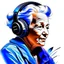 Placeholder: Illustration sketch of grandmother in music with headphone