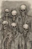 Placeholder: Zombie boy band called Skeleton Crew; Intricate Line Drawing; Ink Wash With Watercolor Paint