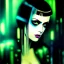 Placeholder: portrait oil on canvas, beautiful punk busty female Blade runner Replicant, intense stare, sad glowing eyes, post-apocalyptic in a cyberpunk city,minimal skintight latex dress, bladerunner movie poster, realistic, Crystal Big green eyes , intricate detail, , sci-fi fantasy style, masterpiece, volumetric lighting, particles, highly detailed ,cinematic , deep colours,8k, in the style of Simon Biesly