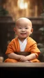 Placeholder: A 3-year-old monk boy with round cheeks, sitting, looking at the camera, light gray monk costume with white neckline, cute and cute, masterpiece, high quality, highly detailed.