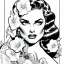 Placeholder: hyper detailed, black and white, thick line, coloring book illustration, lineart, stunningly beautiful woman in flowers, alex raymond style