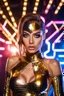 Placeholder: Half body Photography HD modeling in fashion style, beautiful face and eyes,very beautiful latina super model young lady,Dress Latex Body Suit GOLDEN CHROME SILVER, CHROME RAINBOW, Brown hair, PRETTY EYES, highly detailed face beautiful, disco club party