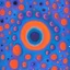 Placeholder: Hallucinatory, anthropomorphic, quariaring, slight texture, psychedelic, magenta and violet slight pastel colour:: an increasingly darker blue background from the outside to the centre, with an orange spot in between