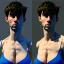 Placeholder: realistic photo of a 23-year-old boyish boylike tomboy, short men's hairstyle, short black hair, boyish face, beautiful women's cleavage, wide hips, big ass, pregnant in a maternity ward