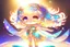 Placeholder: cute chibi goddess in holographic dress in sunshine