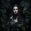 Placeholder: Gothic portrait baroque style of a 30yo duchess her body is covered in ivy, dark background, professional photo, professional_studio style