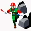 Placeholder: Male Fantasy RPG character, chaabi kawaii Mario proportions, lord of the rings inspiration, Vandyke beard, with a long ribbon held out in front as he runs from behind a large rock at an angle, isometric game