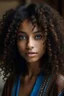 Placeholder: A brunette girl with curly hair, blue eyes, dark skin, a slim body, and beautiful lips Muslim