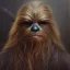 Placeholder: photorealistic and intricate portrait of chewbacca in star wars by tom bagshaw, wearing beskar armor, deep dark colors, hyperdetailed, 32K, oil on canvas,