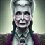 Placeholder: extrem tim burton style of old evil lady stepmother, sharp focus