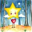 Placeholder: vinyette star-buddy and a heart-buddy with clouds in the forest-of-feelings, (Elena Kucharik watercolor)