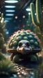 Placeholder: Space ostrich turtle cactus with friendly cute face and hair locks in dark lit reflective wet jungle metallic hall dome hotel tunnel, in the style of a game,bokeh like f/0.8, tilt-shift lens 8k, high detail, smooth render, down-light, unreal engine, prize winning