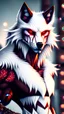 Placeholder: Feral, White fur, Werewolf, Red eyes, character, waist up portrait, oil on canvas, expert, insanely detailed, 4k resolution, cinematic smooth, intricate detail,