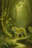 Placeholder: A nature guardian tiger in an olive rainforest painted by John Atkinson Grimshaw