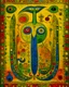 Placeholder: A dark yellow glistening dream-like fantasy designed in Kuna molas painted by Alexej von Jawlensky