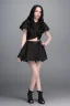 Placeholder: Billie Eilish, sitting on a chair, Black Short Dress, high detail, realistic, 8k