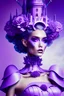 Placeholder: sexy robotic avatar women wearing lavender dress castle crown pink fantasy highheels haute couture floral american shot beautiful face blue purple beautiful lips