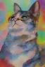 Placeholder: watercolor painting, cat, happy, bright color,