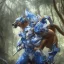 Placeholder: A Fantasy painting of an angry cougar in full blue and white armor, Inka jungle background, highly detailed, digital painting, Artstation, concept art, matte, sharp focus, illustration, dramatic, art by artgerm and greg rutkowski and alphonse mucha