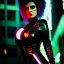 Placeholder: portrait, beautiful punk busty female Cyborg, intense stare, Glowing sad green eyes, post-apocalyptic in a cyberpunk city,minimal skintight latex dress, bladerunner, realistic, intriacte detail, sci-fi fantasy style, volumetric lighting, particles, highly detailed ,cinamatic , deep colours,8k, in the style of Kaare Andrews