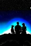 Placeholder: black background on a mountaintop and three silhouettes of a fit man, a silhouette of a fit woman, and silhouette of a Belgian malinois sitting next to the men and the woman looking at the stars