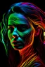 Placeholder: a portrait photograph of luminescent colors wavy lines completely covers a woman's face like topographical curves , head bust, pure black background, 35 mm photo, neon light like in tron, highly detailed, glow, sharp focus, colorful