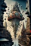 Placeholder: a stunningly weird image of a futuristic metropolis using Salvador Dali's paranoiac-critical method, where buildings and structures appear to melt into the skyline cityscape is filled with floating medusas and mad, twisted metal shapes that interact with the buildings and each other, forming a surreal tableau of a dreamlike reality. neu-steampunk vibe, essence of the scene in a cinematic manner, with dramatic shadows that enhance the distorted perspectives and bizarre mood