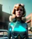 Placeholder: Ultra Realistic retro sci-fi movie Supermarket parking scene, 1960 year, waist up view portrait, a giant blonde woman, sweet teenager Jane Fonda face, perfect iris, glow eyes, face makeup, tight latex coat, many people, Retro sci-fi style, soft color, highly detailed, unreal engine 5, ray tracing, RTX, lumen lighting, ultra detail, volumetric lighting, 3d, finely drawn, high definition, high resolution.