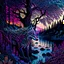 Placeholder: Ink art of a full-fledged flat wolf intricate hyper-detailed river trees contrasting 4k colors