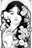 Placeholder: black and white, coloring book illustration, lineart, stunningly beautiful woman in flowers, ross tran, alphonse mucha