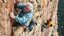 Placeholder: elderly men and women rock climbing, detailed colour photograph