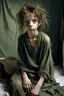 Placeholder: very thin 13 year old girl, dressed in rags, lon messy haircut, A Cure for Wellness style, full figure