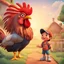 Placeholder: Ilustración estilo cartoon 3D de un niño con un gallo gigante