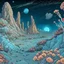 Placeholder: Colourful, scifi, night sky filled with galaxies and stars, rock formations with fossils, flowers, one-line drawing, sharp focus, 8k, deep 3d field, intricate, ornate