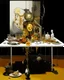 Placeholder: human body, universe-like table,complex surgical instruments mixed with human body-like musical instruments,minimalism,Painting By Adrian Ghenie, Rene Magritte, Salvador Dali, Lucian Freud