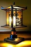 Placeholder: table lamp influenced by kimono traditional Japanese fashion, modern style design, high detail line, minimalist shape, aesthetic, multifunction