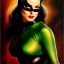 Placeholder: portrait oil on canvas, beautiful busty Catwoman,green eyes, ,minimal armor,comic book cover, mystical colors,insanely detailed,realistic,intrincate detail, 16k resolution, masterpiece,Frank Frazetta,Alex Horley, Simon Bisley