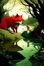 Placeholder: imagen del cuento de caperucita roja cuando ella se asoma al río, con el lobo acechando en las sombras