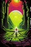 Placeholder: THE MOON HIDDEN SHADOWY beuracracy lost in the temple maze bright colors STYLE OF HIROKU OGAI