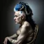 Placeholder: a detailed portrait of old man with a extravagant blue mohawk by edouard bisson, punk rock, oil painting, muted colors, soft lighting