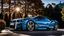 Placeholder: A sleek (((a fusion of buagtti and bmw))), its glossy shell reflecting the (((bright sun))), cutting through a (((clear bright blue morning sky)))