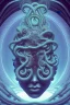 Placeholder: Spiritual being with Tentacles over human Head creating reality around, wrapping Spiral around Human, Psychedelic